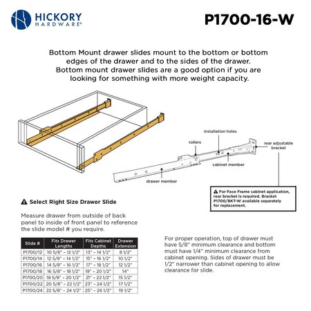 Hickory Hardware Drawer Slide Bottom Mount P1700/16-W